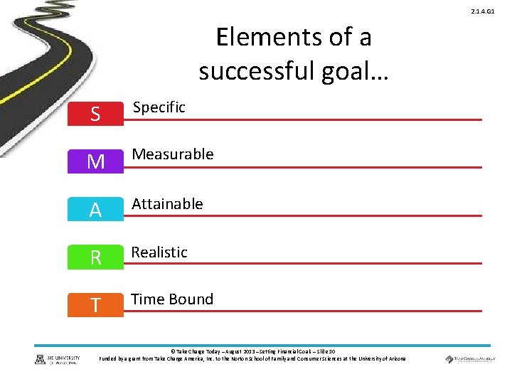 2. 1. 4. G 1 Elements of a successful goal… S Specific M Measurable