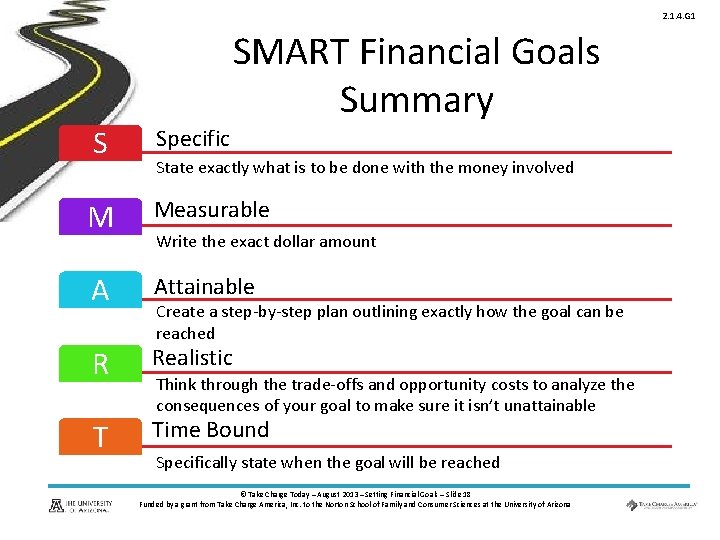 2. 1. 4. G 1 SMART Financial Goals Summary S Specific M Measurable A