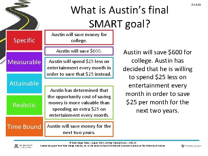 What is Austin’s final SMART goal? 2. 1. 4. G 1 Austin will save