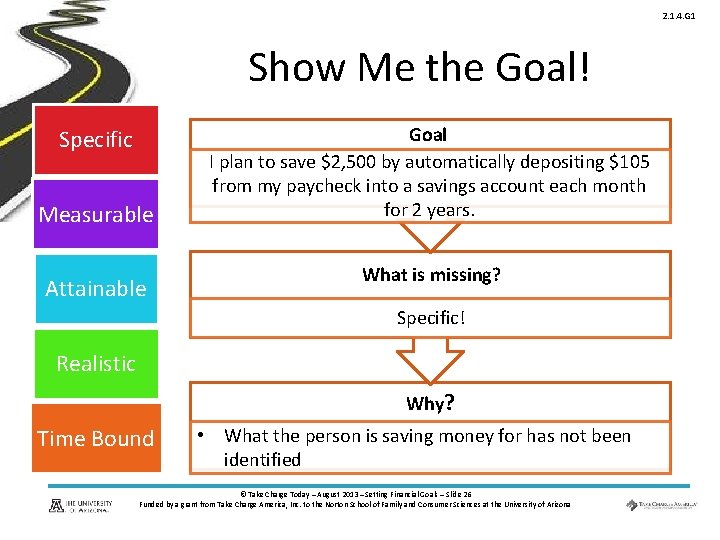 2. 1. 4. G 1 Show Me the Goal! Specific Measurable Attainable Goal I