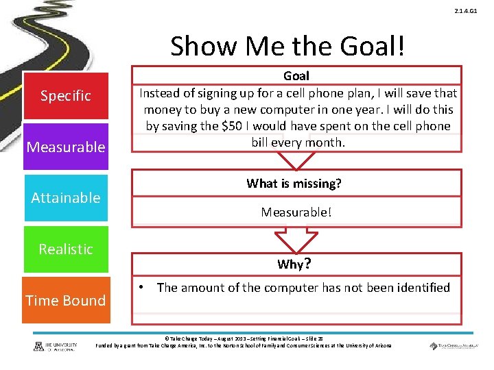 2. 1. 4. G 1 Show Me the Goal! Specific Measurable Attainable Realistic Goal