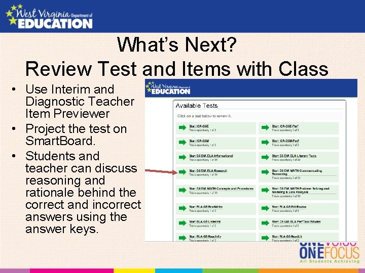 What’s Next? Review Test and Items with Class • Use Interim and Diagnostic Teacher