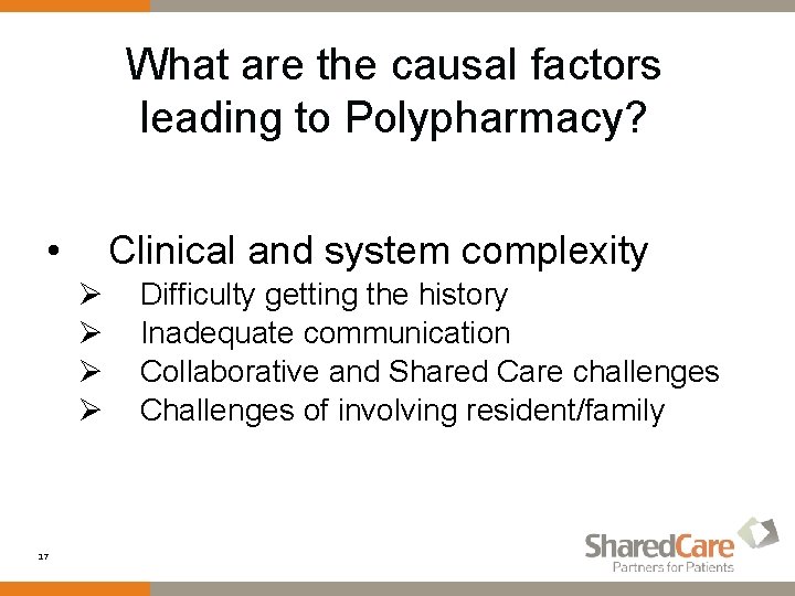 What are the causal factors leading to Polypharmacy? Clinical and system complexity • Ø