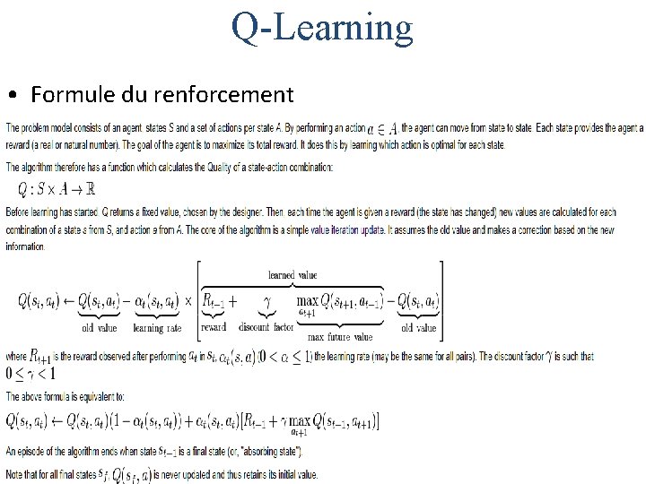 Q-Learning • Formule du renforcement 