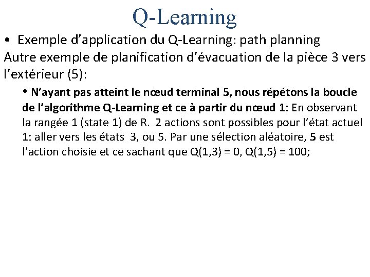 Q-Learning • Exemple d’application du Q-Learning: path planning Autre exemple de planification d’évacuation de