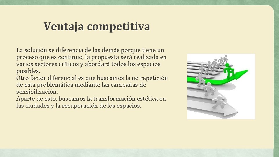 Ventaja competitiva La solución se diferencia de las demás porque tiene un proceso que