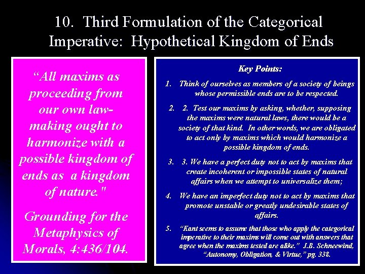 10. Third Formulation of the Categorical Imperative: Hypothetical Kingdom of Ends “All maxims as