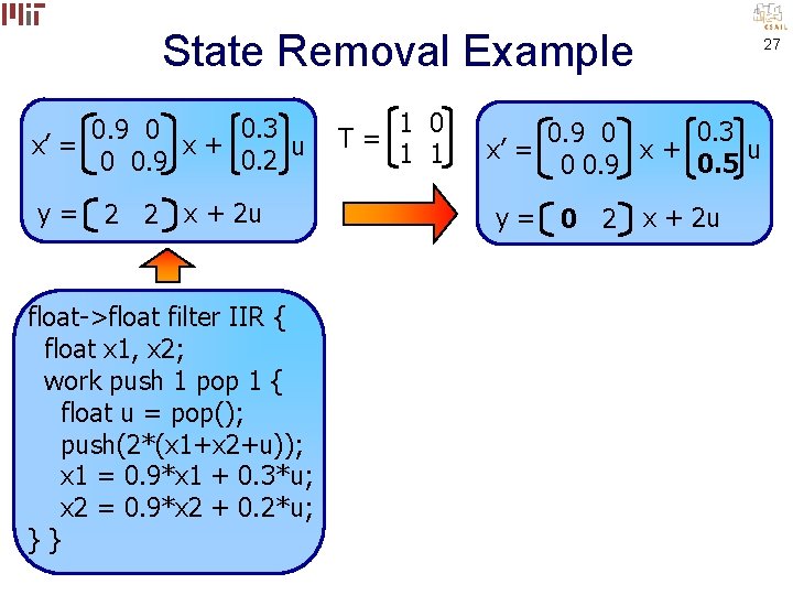 State Removal Example 0. 3 0. 9 0 x’ = x+ u 0. 2