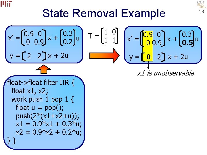 State Removal Example 0. 3 0. 9 0 x’ = x+ u 0. 2