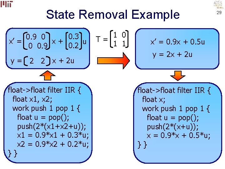 State Removal Example 0. 3 0. 9 0 x’ = x+ u 0. 2