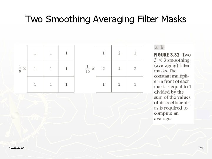 Two Smoothing Averaging Filter Masks 10/28/2020 74 