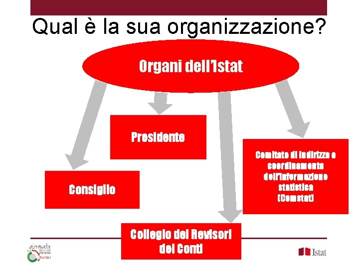 Qual è la sua organizzazione? Organi dell’Istat Presidente Comitato di indirizzo e coordinamento dell’informazione