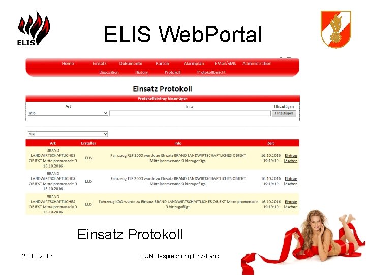 ELIS Web. Portal Einsatz Protokoll 20. 10. 2016 LUN Besprechung Linz-Land 