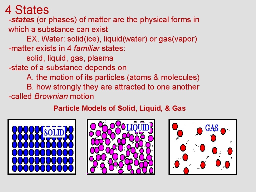 4 States -states (or phases) of matter are the physical forms in which a