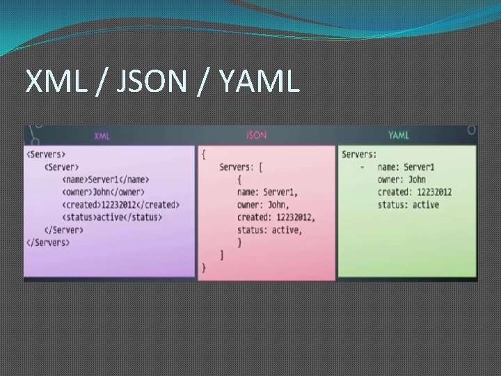 XML / JSON / YAML 