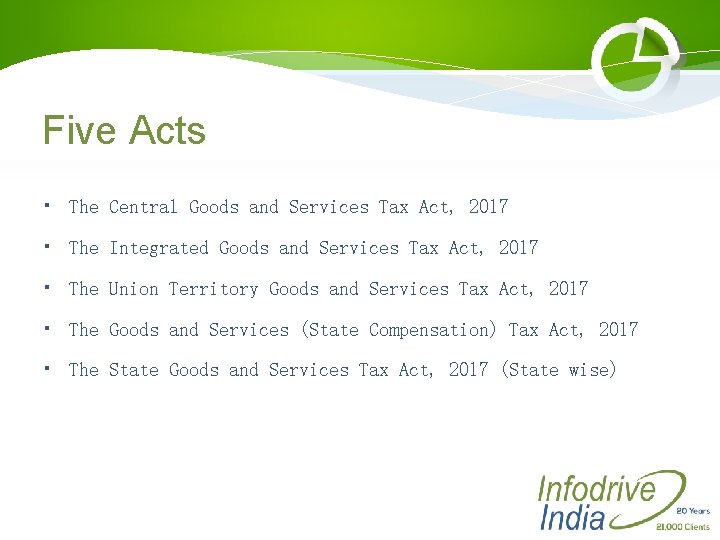 Five Acts • The Central Goods and Services Tax Act, 2017 • The Integrated