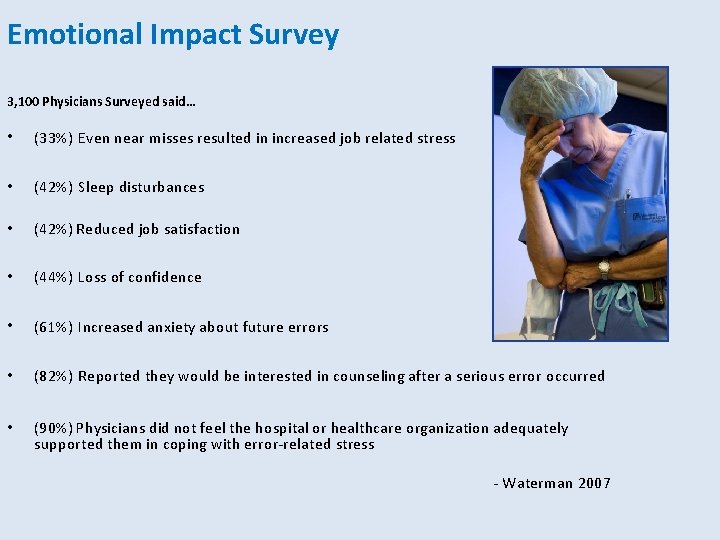 Emotional Impact Survey 3, 100 Physicians Surveyed said… • (33%) Even near misses resulted