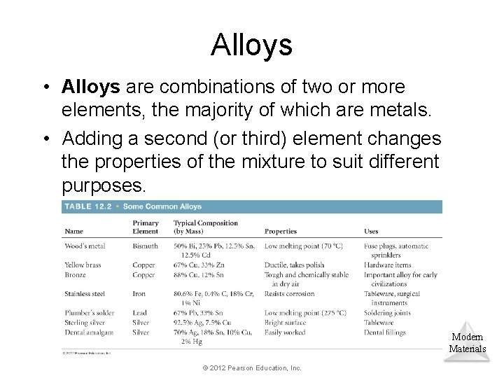 Alloys • Alloys are combinations of two or more elements, the majority of which