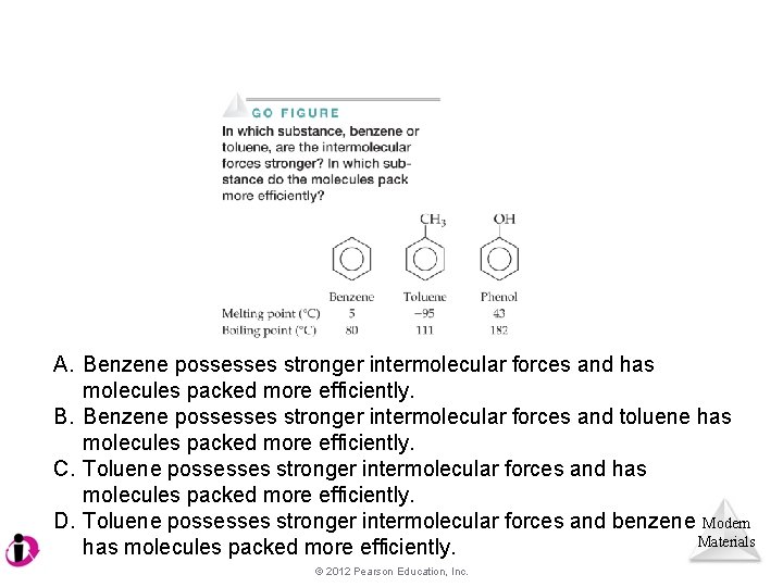 A. Benzene possesses stronger intermolecular forces and has molecules packed more efficiently. B. Benzene