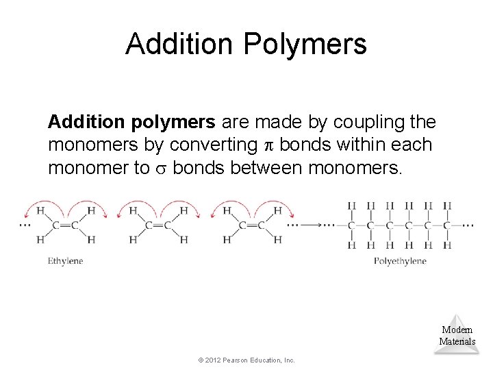 Addition Polymers Addition polymers are made by coupling the monomers by converting bonds within