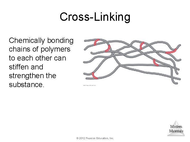 Cross-Linking Chemically bonding chains of polymers to each other can stiffen and strengthen the