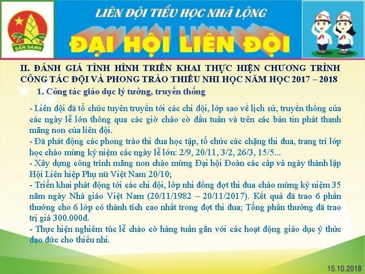 II. ĐÁNH GIÁ TÌNH HÌNH TRIỂN KHAI THỰC HIỆN CHƯƠNG TRÌNH CÔNG TÁC ĐỘI