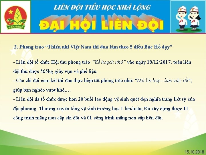 2. Phong trào “Thiếu nhi Việt Nam thi đua làm theo 5 điều Bác