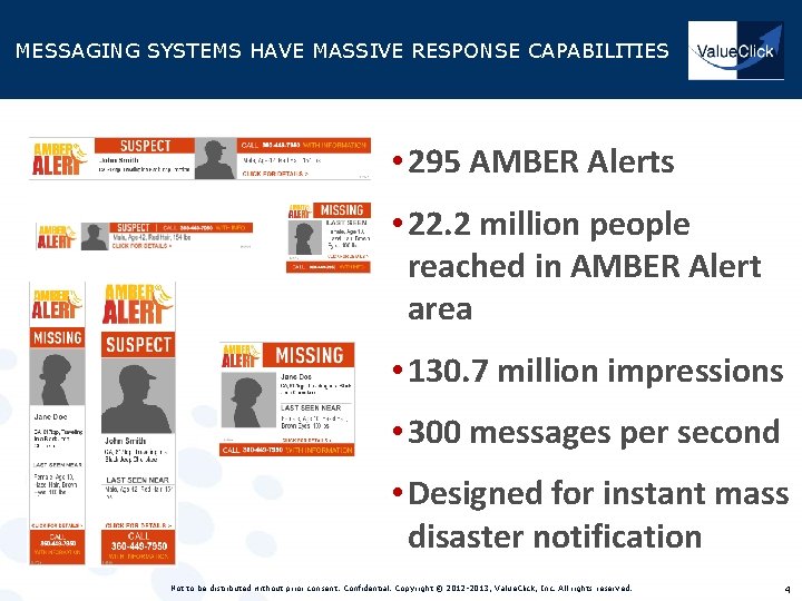 MESSAGING SYSTEMS HAVE MASSIVE RESPONSE CAPABILITIES • 295 AMBER Alerts • 22. 2 million