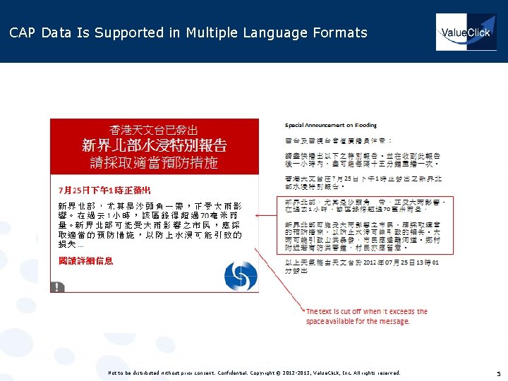 CAP Data Is Supported in Multiple Language Formats Not to be distributed without prior