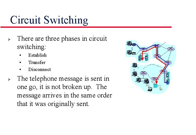 Circuit Switching Ø There are three phases in circuit switching: • • • Ø