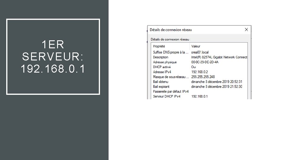 1 ER SERVEUR: 192. 168. 0. 1 