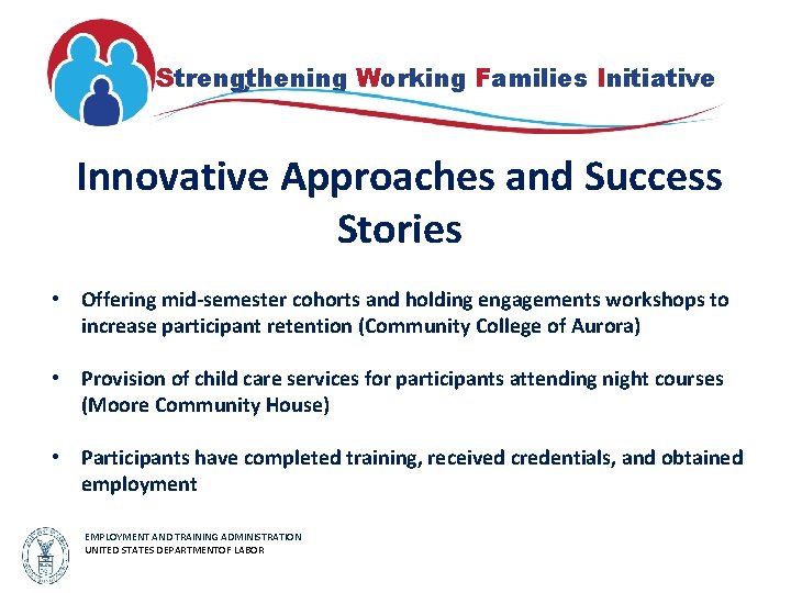 Strengthening Working Families Initiative Innovative Approaches and Success Stories • Offering mid-semester cohorts and