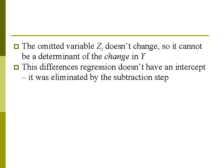 The omitted variable Zi doesn’t change, so it cannot be a determinant of the