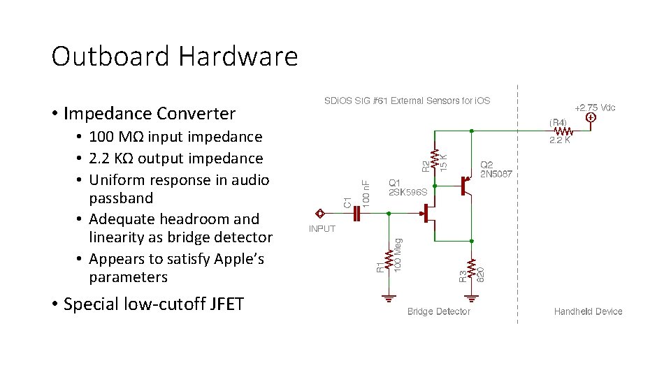Outboard Hardware • Impedance Converter • 100 MΩ input impedance • 2. 2 KΩ Outboard Hardware • Impedance Converter • 100 MΩ input impedance • 2. 2 KΩ