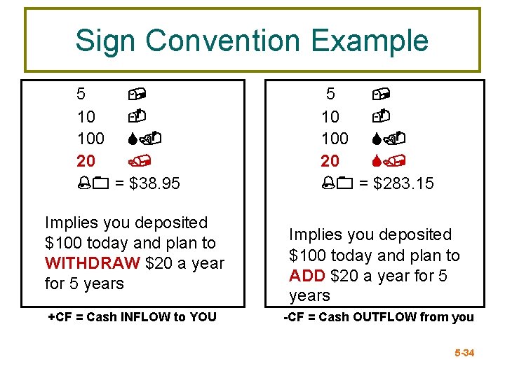 Sign Convention Example 5 , 10 100 S. 20 / %0 = $38. 95