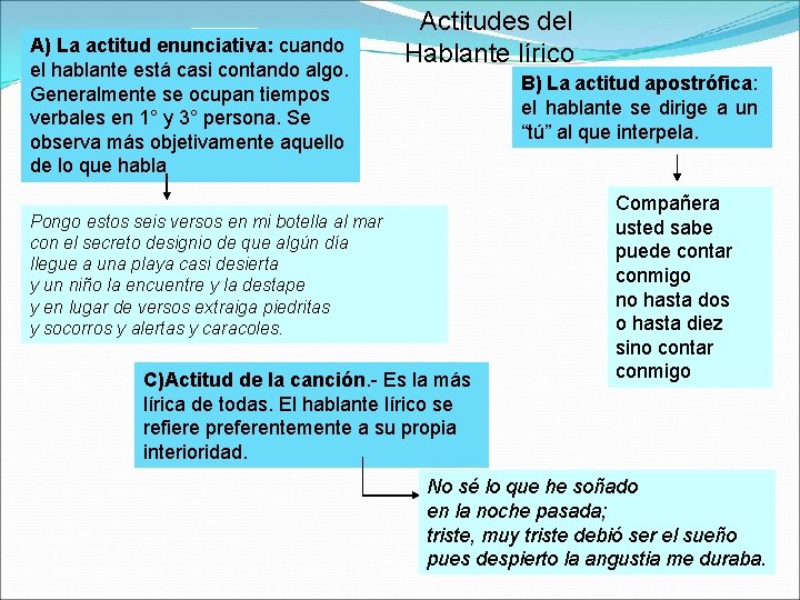 A) La actitud enunciativa: cuando el hablante está casi contando algo. Generalmente se ocupan