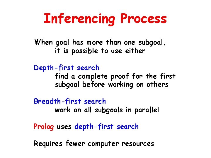 Inferencing Process When goal has more than one subgoal, it is possible to use