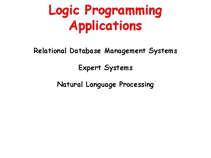 Logic Programming Applications Relational Database Management Systems Expert Systems Natural Language Processing 