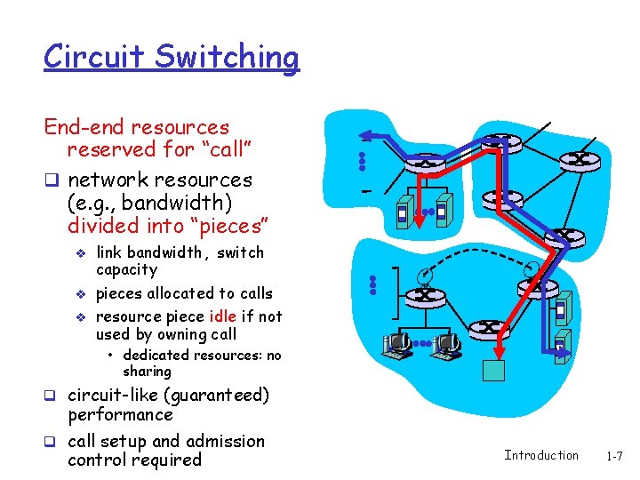 Circuit Switching End-end resources reserved for “call” q network resources (e. g. , bandwidth)