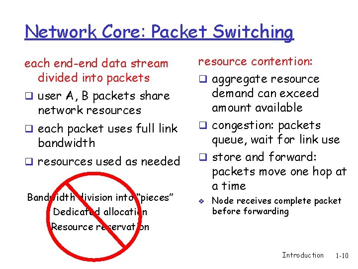 Network Core: Packet Switching each end-end data stream divided into packets q user A,