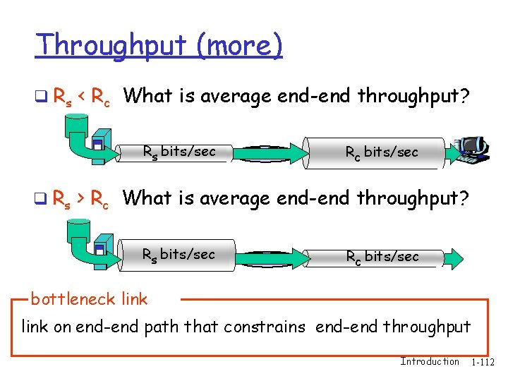 Throughput (more) q Rs < Rc What is average end-end throughput? Rs bits/sec Rc