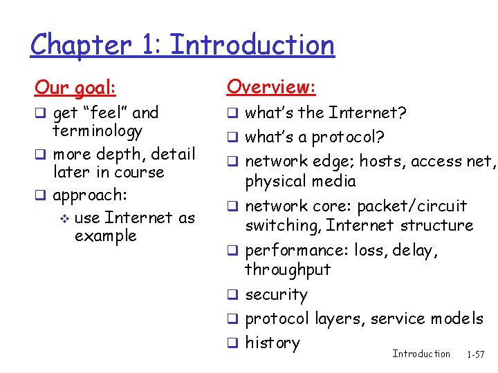 Chapter 1: Introduction Our goal: Overview: q get “feel” and q what’s the Internet?