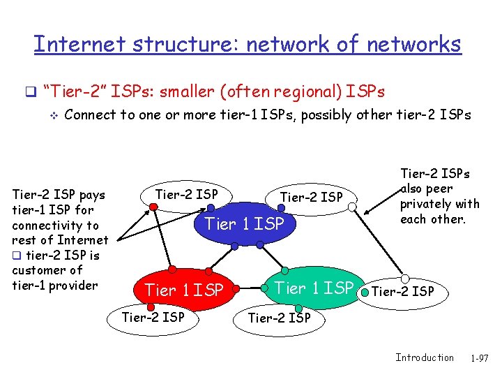 Internet structure: network of networks q “Tier-2” ISPs: smaller (often regional) ISPs v Connect