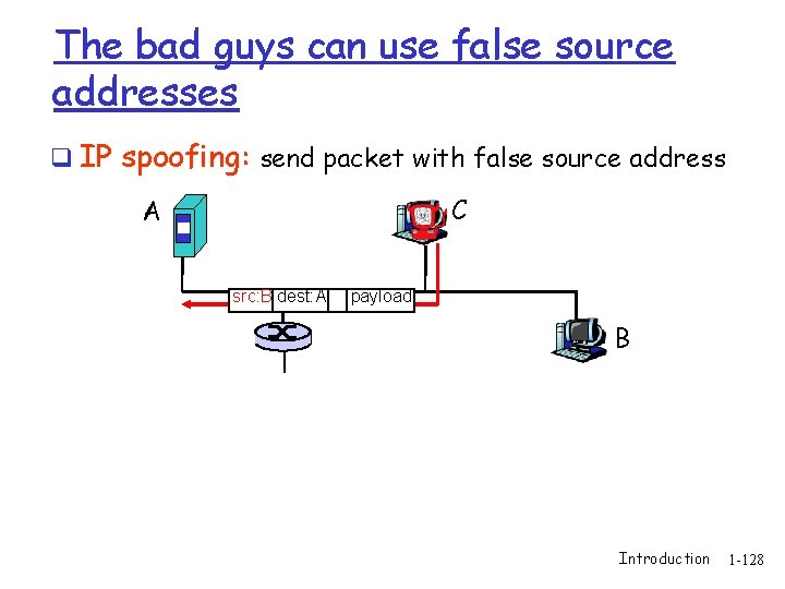 The bad guys can use false source addresses q IP spoofing: send packet with