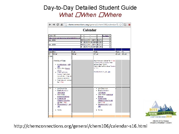 Day-to-Day Detailed Student Guide What �When �Where http: //chemconnections. org/general/chem 106/calendar-s 16. html 