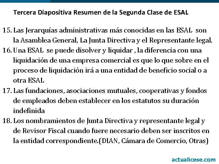 Tercera Diapositiva Resumen de la Segunda Clase de ESAL 15. Las Jerarquías administrativas más