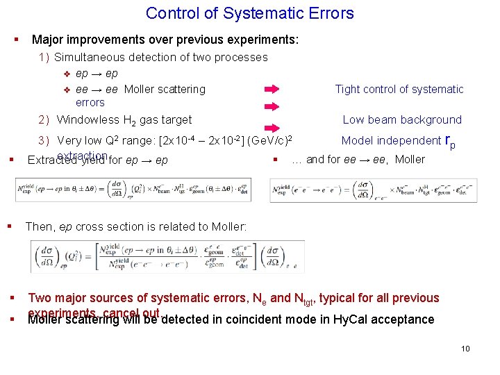 Control of Systematic Errors § Major improvements over previous experiments: 1) Simultaneous detection of