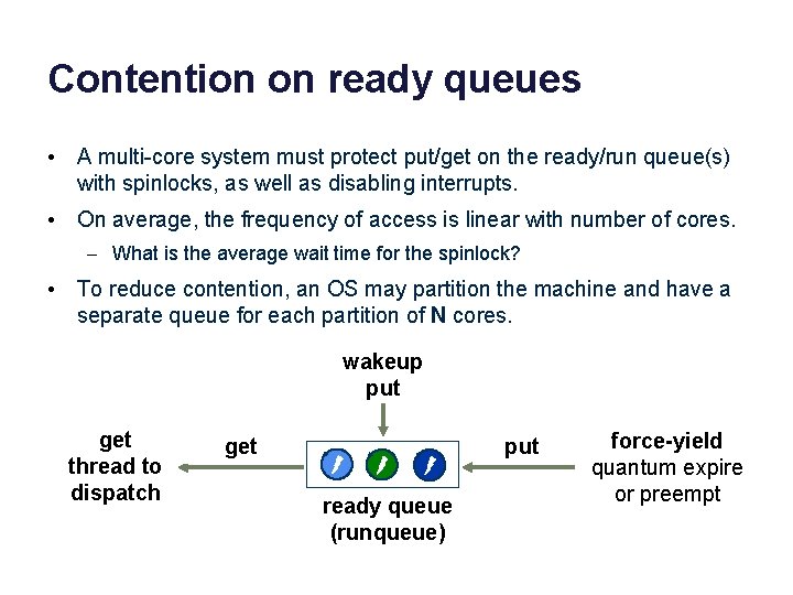 Contention on ready queues • A multi-core system must protect put/get on the ready/run