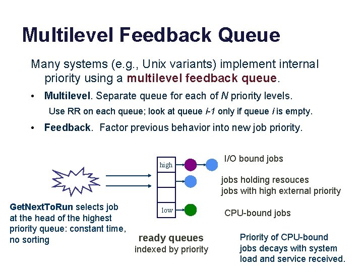 Multilevel Feedback Queue Many systems (e. g. , Unix variants) implement internal priority using