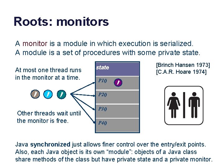Roots: monitors A monitor is a module in which execution is serialized. A module Roots: monitors A monitor is a module in which execution is serialized. A module